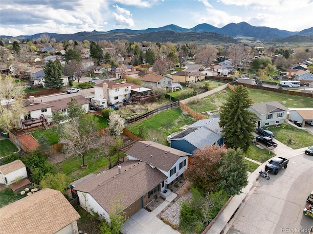 bird's eye view with a residential view and a mountain view