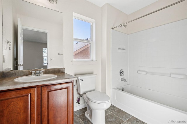 full bathroom with shower / bathtub combination, vanity, and toilet