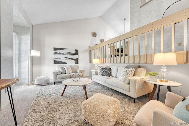 5543 S Kenton Ct, Englewood, CO 80111 - living room with carpet floors and high vaulted ceiling