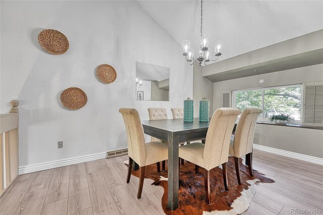 5543 S Kenton Ct, Englewood, CO 80111 - dining room with a chandelier, lofted ceiling, and light wood-style floors