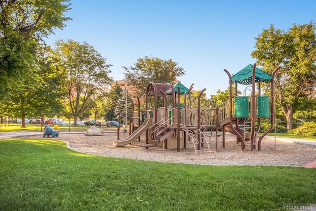 view of play area with a yard