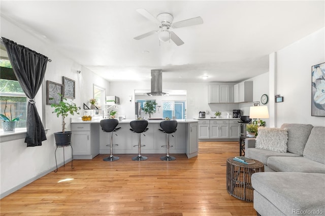 935 S Pecos Way, Denver, CO 80223 - living area with ceiling fan, light wood-style floors, and plenty of natural light