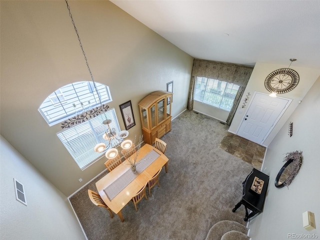 5369 Creek Way, Parker, CO 80134 - carpeted living area with a chandelier and baseboards