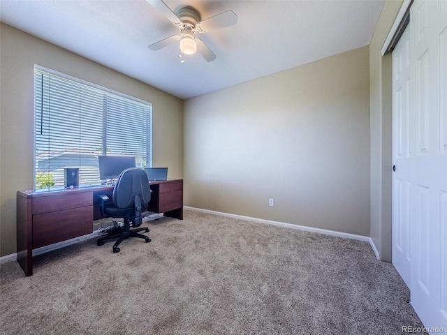 5369 Creek Way, Parker, CO 80134 - carpeted home office featuring ceiling fan and baseboards