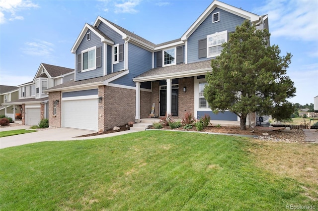 20339 Vista Cir, Parker, CO 80138 - view of front facade with an attached garage, driveway, brick siding, a front yard, and roof with shingles