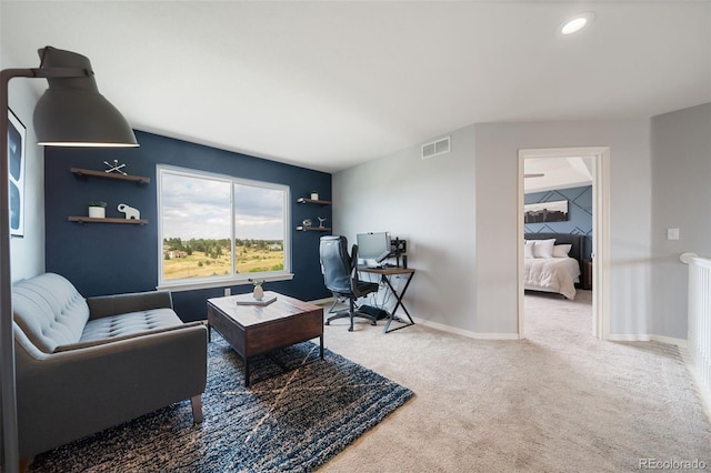 20339 Vista Cir, Parker, CO 80138 - living area featuring carpet floors, an office area, and recessed lighting