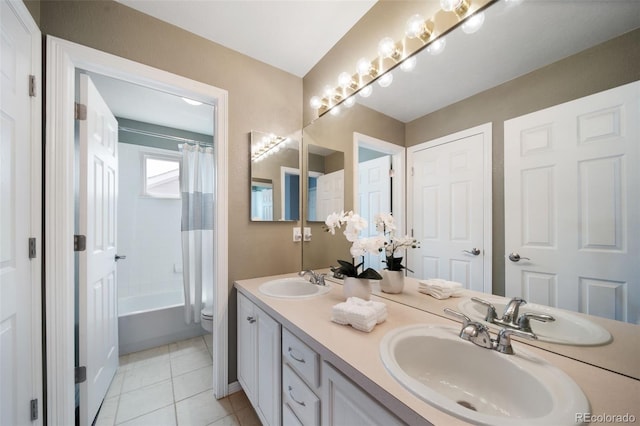 20339 Vista Cir, Parker, CO 80138 - full bathroom featuring double vanity, tile patterned floors, and shower / bath combination with curtain