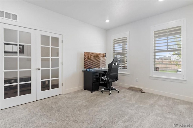 13476 Willow St, Thornton, CO 80602 - home office with french doors, carpet floors, and recessed lighting