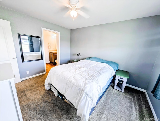 1503 Osage Ave, Fort Morgan, CO 80701 - bedroom with carpet flooring, a ceiling fan, and ensuite bath