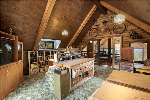 2169 Spruce Rd, Woodland Park, CO 80863 - game room featuring wood walls, wood ceiling, and healthy amount of natural light