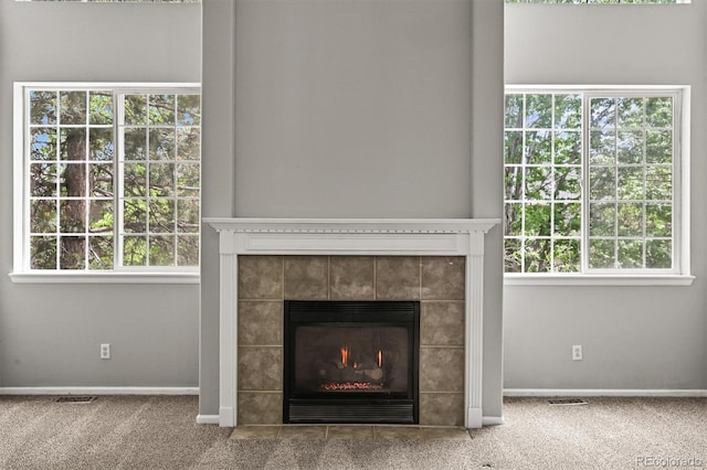 2732 Flint Ct, Superior, CO 80027 - detailed view of carpet flooring, a tile fireplace, and baseboards