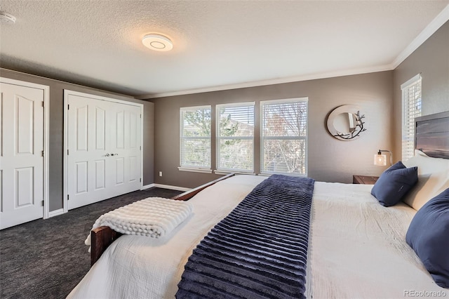 10774 Chadsworth Ln, Highlands Ranch, CO 80126 - bedroom with dark colored carpet, ornamental molding, and baseboards