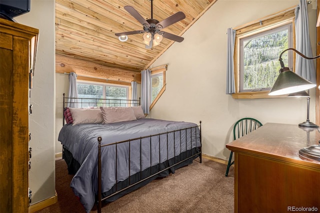 50 Pine St, Empire, CO 80438 - carpeted bedroom featuring wood ceiling, baseboards, and vaulted ceiling
