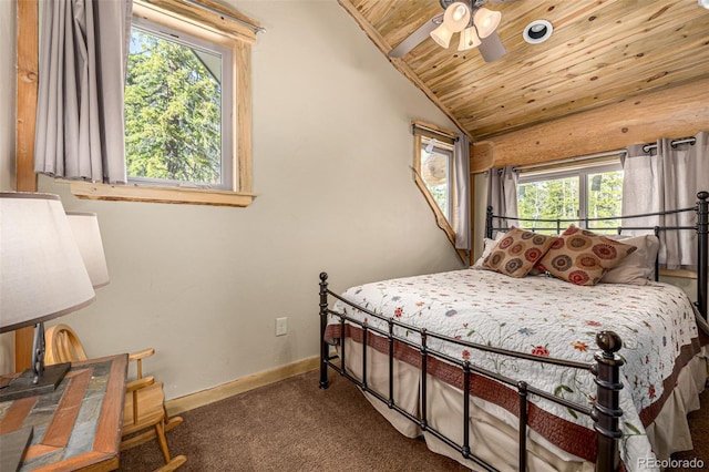 50 Pine St, Empire, CO 80438 - bedroom with carpet, wooden ceiling, baseboards, and a ceiling fan