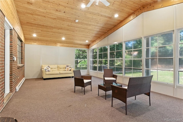 6906 S Sycamore St, Littleton, CO 80120 - sunroom / solarium with wood ceiling, carpet flooring, vaulted ceiling, and recessed lighting