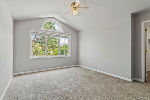 7119 S Riviera St, Aurora, CO 80016 - unfurnished room with carpet floors, vaulted ceiling, and a ceiling fan