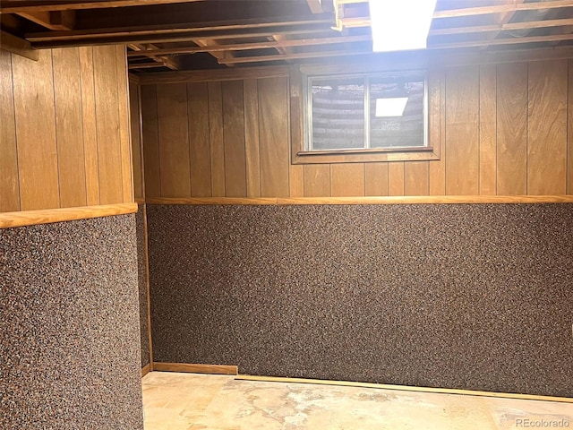 basement with wood walls