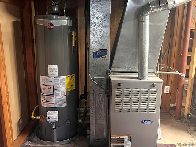 utilities featuring heating unit and gas water heater