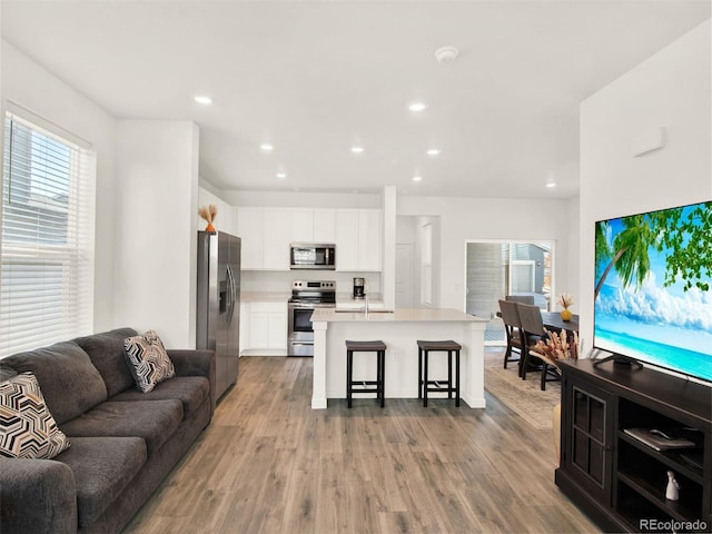 living room with light hardwood / wood-style flooring