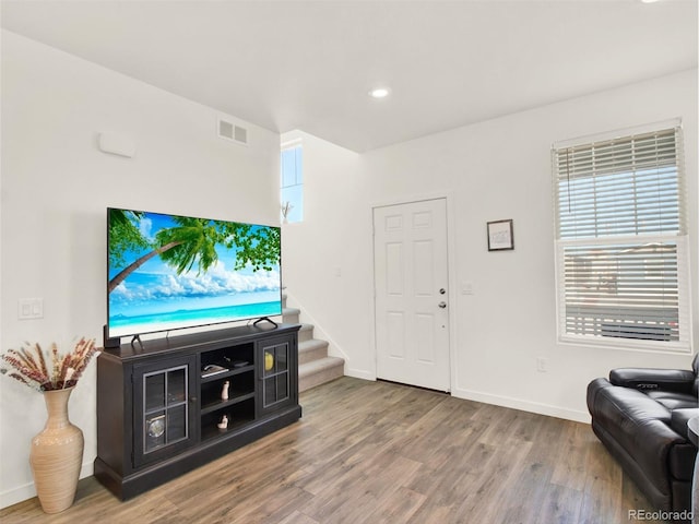 living room with hardwood / wood-style floors