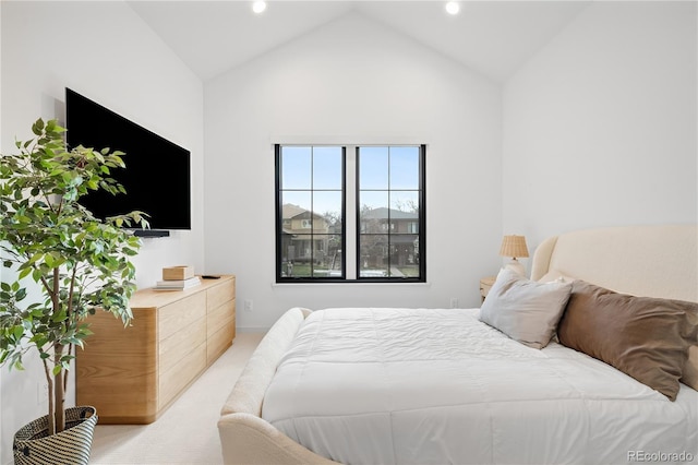 1001 S Adams St, Denver, CO 80209 - bedroom featuring light colored carpet, recessed lighting, and high vaulted ceiling