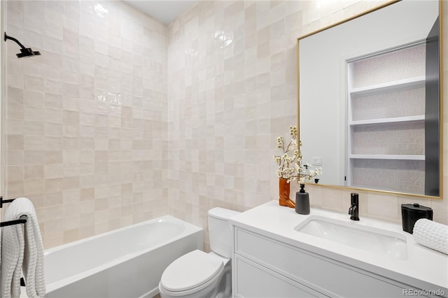 1001 S Adams St, Denver, CO 80209 - bathroom featuring toilet, tile walls, vanity, and tub / shower combination