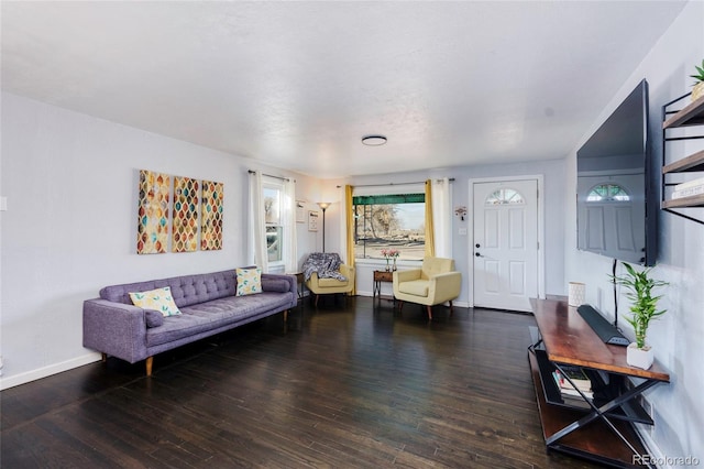 living room with dark hardwood / wood-style floors