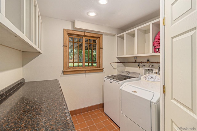 15 Pawnee Dr, Boulder, CO 80303 - laundry room featuring washer and dryer, tile patterned flooring, and recessed lighting