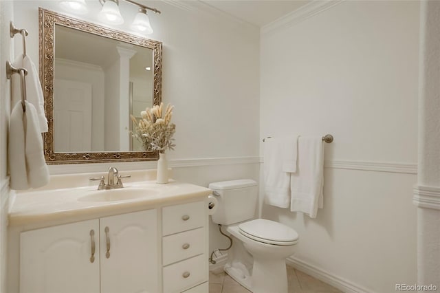 5530 Racquet Ln, Boulder, CO 80303 - half bathroom featuring vanity, crown molding, and tile patterned floors