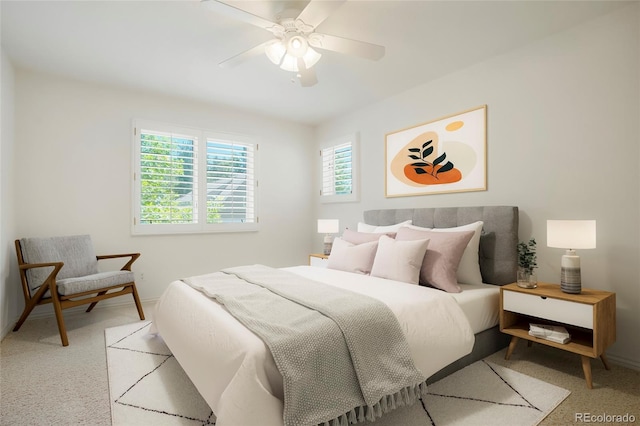 5530 Racquet Ln, Boulder, CO 80303 - bedroom with light carpet and a ceiling fan