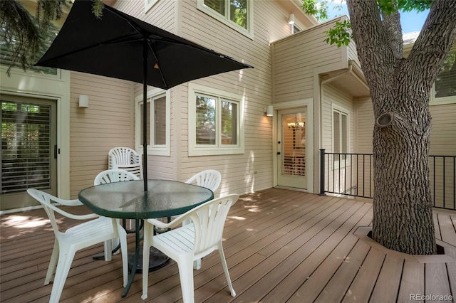 5530 Racquet Ln, Boulder, CO 80303 - wooden terrace featuring outdoor dining area