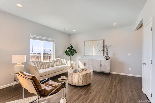 living room featuring dark hardwood / wood-style floors