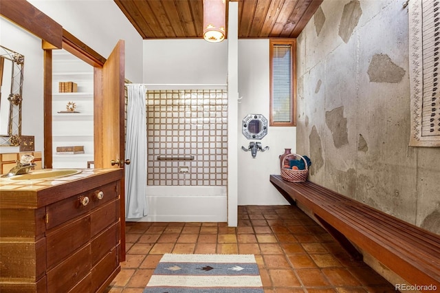 1455 La Mesa St, Colorado Springs, CO 80904 - bathroom featuring vanity, wooden ceiling, and shower / bath combo