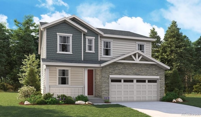 craftsman-style house featuring a garage and a front yard