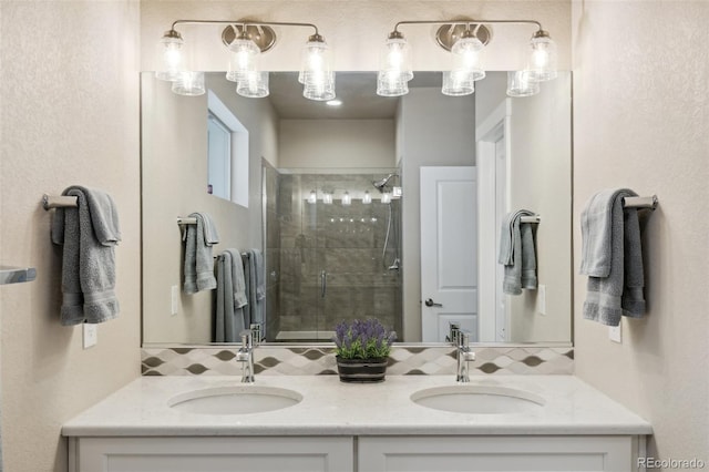 763 Sage Forest Ln, Monument, CO 80132 - bathroom with double vanity and a stall shower