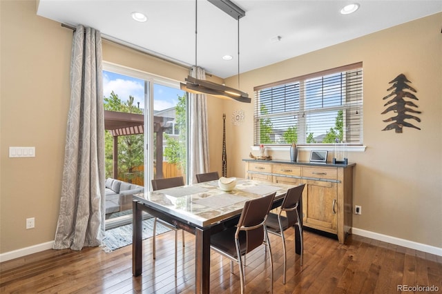 10057 Des Moines St, Parker, CO 80134 - dining space with dark wood-style floors, baseboards, and recessed lighting