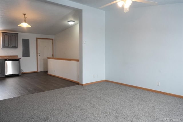 711 Clark St, Fairplay, CO 80440 - carpeted empty room featuring baseboards, ceiling fan, and electric panel