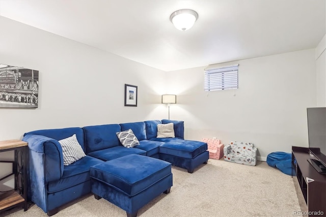 living area featuring carpet