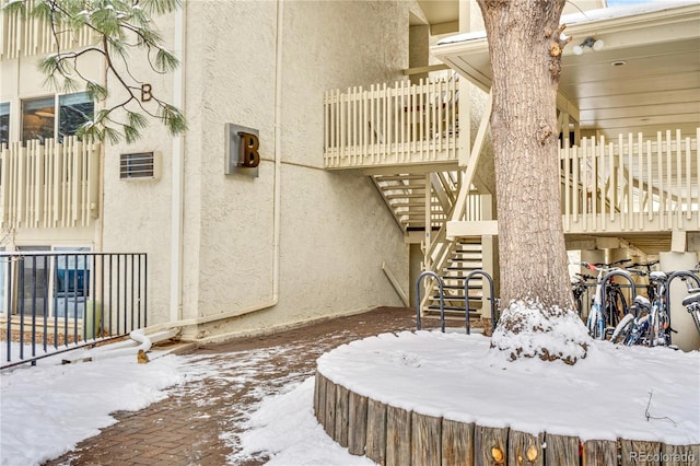 view of snow covered patio