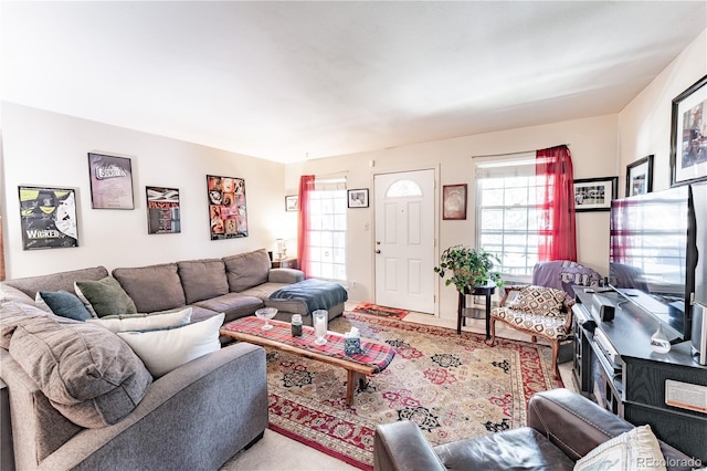 living area featuring carpet floors