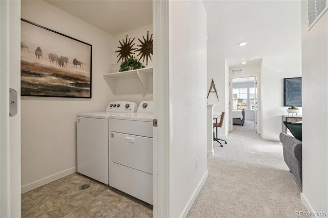 1388 S Boston Ct Unit B, Denver, CO 80247 - laundry area with separate washer and dryer, baseboards, and light colored carpet