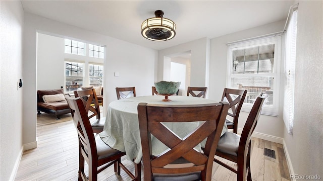 dining area featuring light wood-type flooring