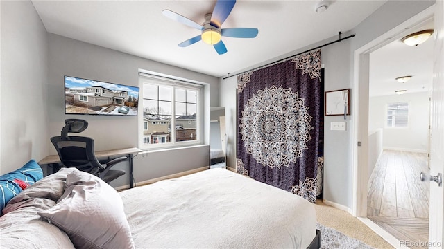 bedroom featuring ceiling fan