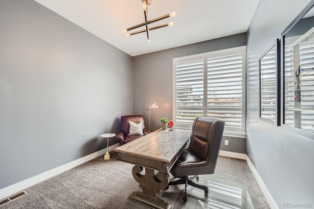 268 Simmental Loop, Castle Rock, CO 80104 - carpeted home office featuring a chandelier and baseboards