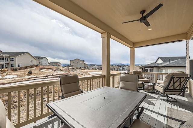 268 Simmental Loop, Castle Rock, CO 80104 - wooden terrace with a ceiling fan, a residential view, and outdoor dining area