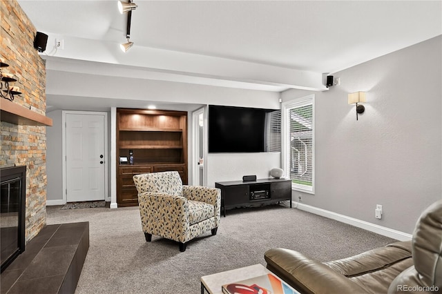 6338 S Oneida Ct, Centennial, CO 80111 - living room with carpet flooring and a fireplace
