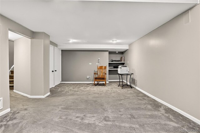 6338 S Oneida Ct, Centennial, CO 80111 - finished basement with carpet flooring, stairs, and a desk