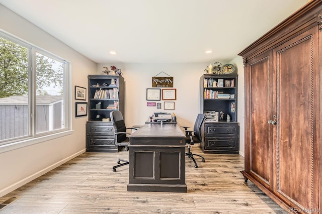 8862 Chestnut Hill Ln, Highlands Ranch, CO 80130 - office area with light wood-type flooring, recessed lighting, and baseboards