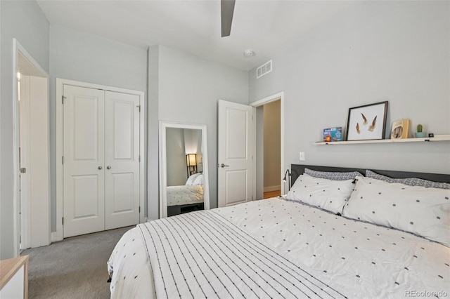 3444 Lawrence St, Denver, CO 80205 - carpeted bedroom with a closet and a ceiling fan
