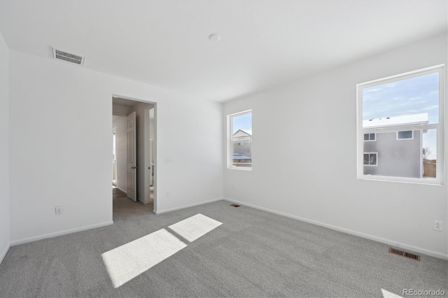 spare room with a wealth of natural light and light colored carpet